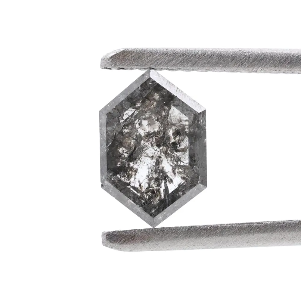 1.00 Ct Salt and Pepper Diamond, Natural Gray Color Hexagon Cut Loose Diamonds for Engagement Ring