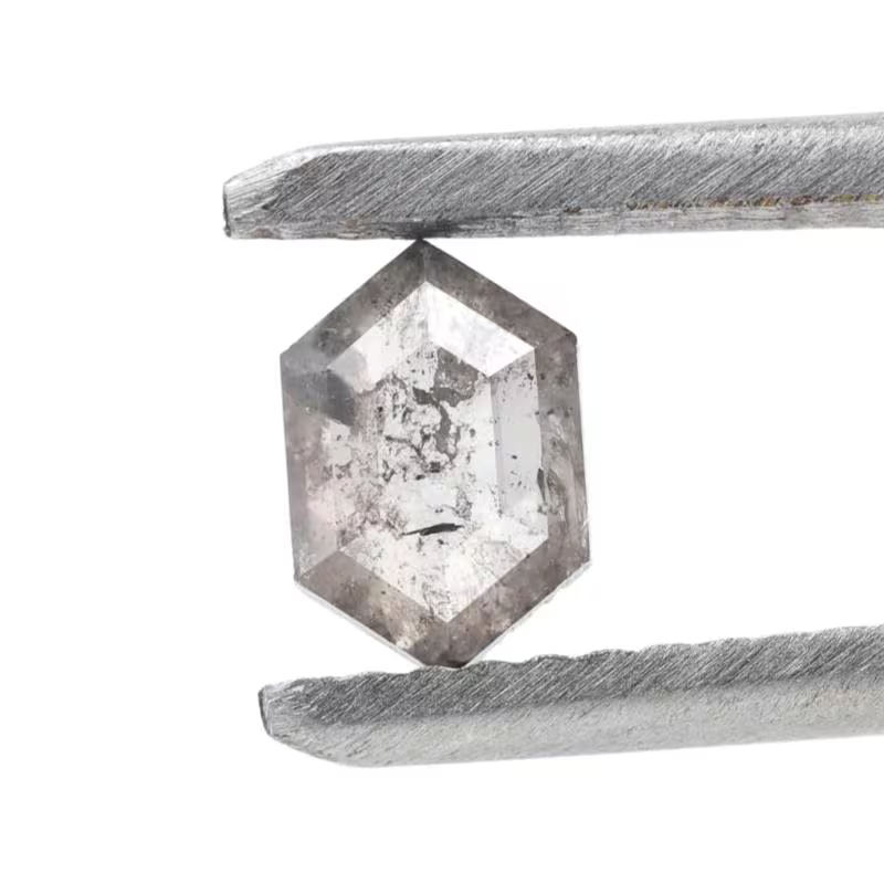 0.48 Ct Salt and Pepper Diamond, Natural Gray Hexagon Cut Loose Diamonds for Engagement Ring