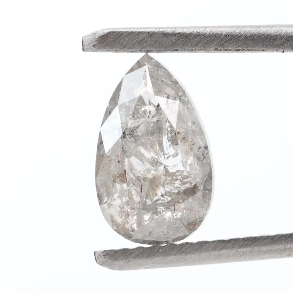 1.62 Ct Salt and Pepper Diamond, Natural Gray Color Pear Cut Loose Diamonds for Engagement Ring