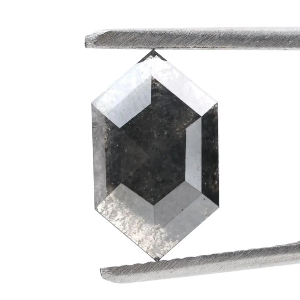 2.33 Ct Salt and Pepper Diamond, Natural Gray Smokey Hexagon Cut Loose Diamonds for Wedding Ring