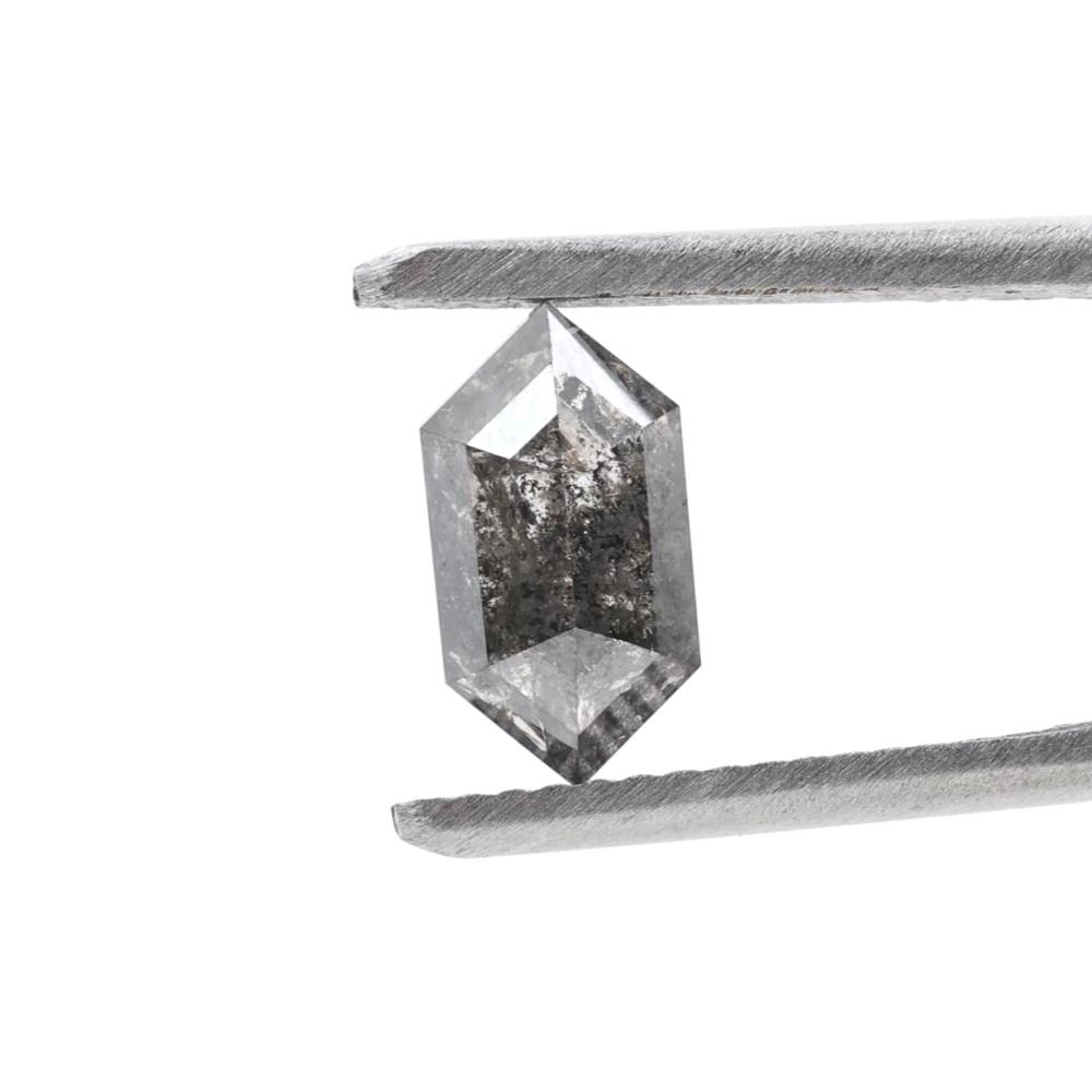 1.19 Ct Salt and Pepper Diamond, Natural Gray Color Hexagon Cut Loose Diamonds for Wedding Ring