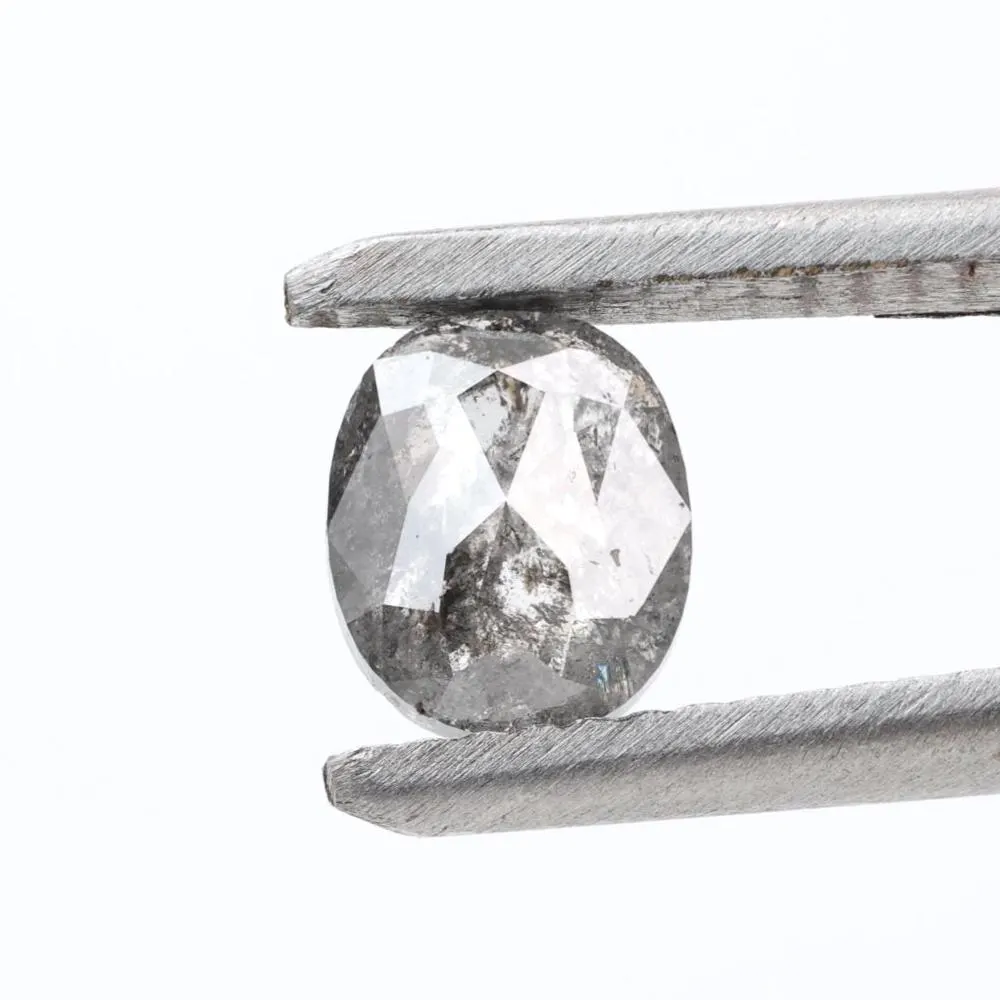 0.85 Ct Salt and Pepper Diamond, Natural Gray Smokey Oval Loose Diamonds for Minimalist Engagement Ring