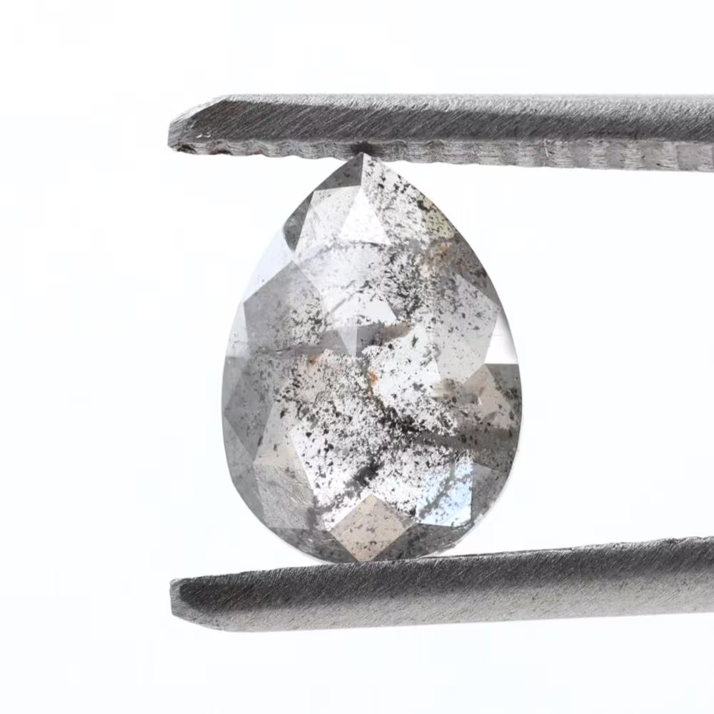 1.11 Ct Salt and Pepper Diamond, Natural Smokey Gray Color Pear Cut Loose Diamonds for Engagement Ring
