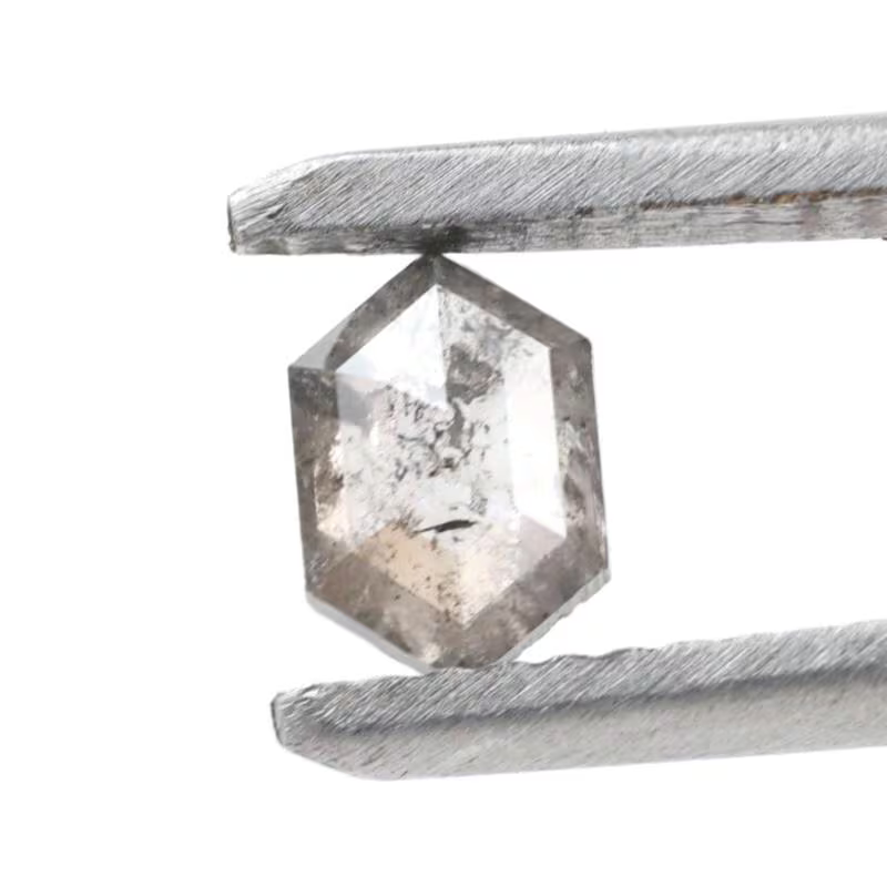 0.48 Ct Salt and Pepper Diamond, Natural Gray Hexagon Cut Loose Diamonds for Engagement Ring