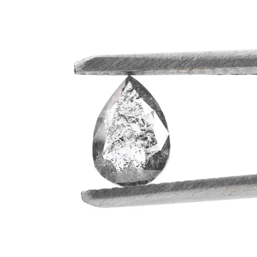 0.68 Ct Salt and Pepper Diamond, Natural Gray Color Pear Cut Loose Diamonds for Engagement Ring