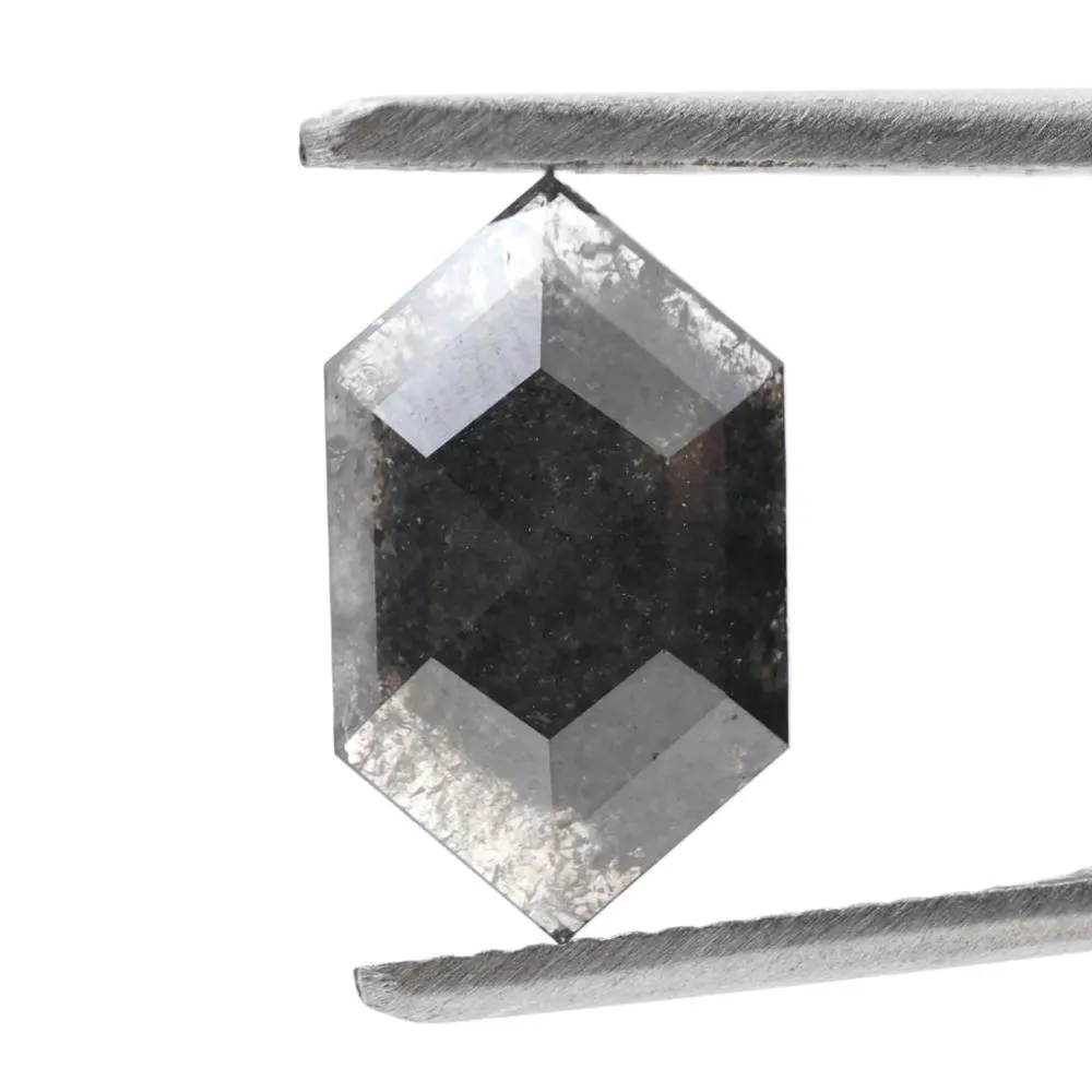 2.33 Ct Salt and Pepper Diamond, Natural Gray Smokey Hexagon Cut Loose Diamonds for Wedding Ring