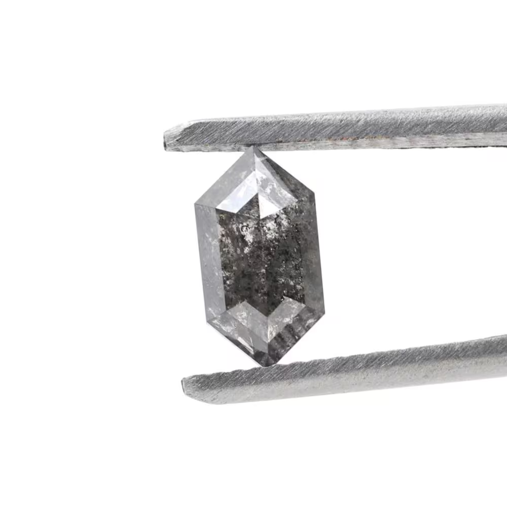 1.19 Ct Salt and Pepper Diamond, Natural Gray Color Hexagon Cut Loose Diamonds for Wedding Ring