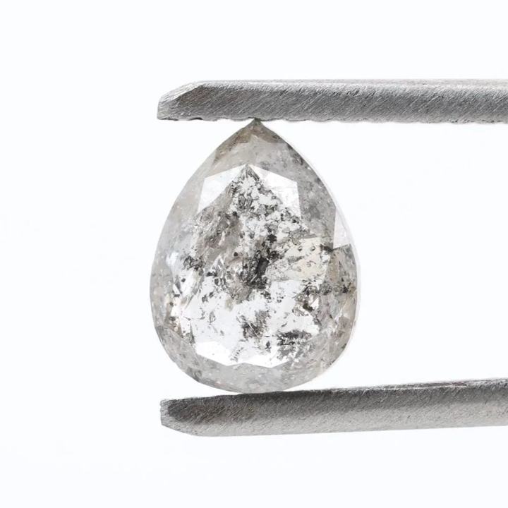 1.31 Ct Salt and Pepper Diamond, Natural Gray Color Pear Cut Loose Diamonds for Engagement Ring