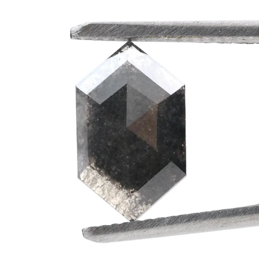 2.33 Ct Salt and Pepper Diamond, Natural Gray Smokey Hexagon Cut Loose Diamonds for Wedding Ring