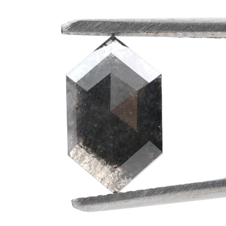 2.33 Ct Salt and Pepper Diamond, Natural Gray Smokey Hexagon Cut Loose Diamonds for Wedding Ring