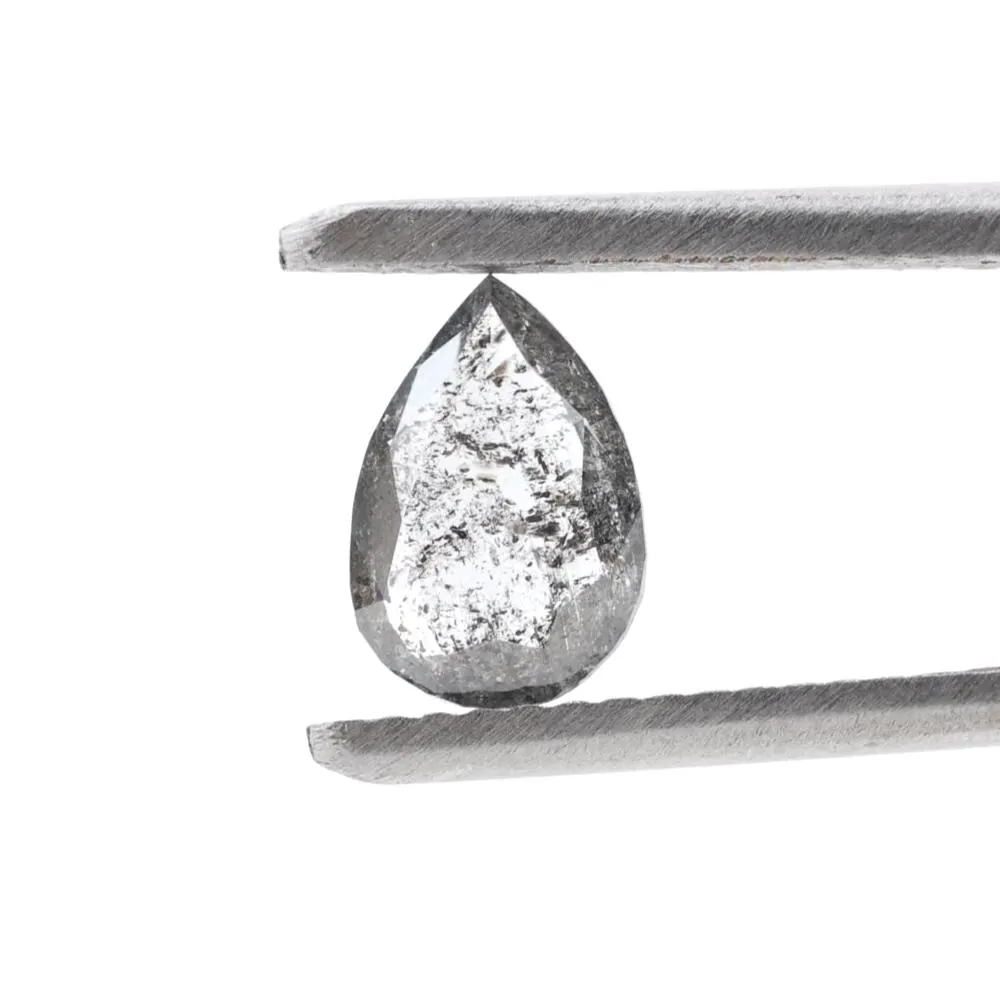 0.68 Ct Salt and Pepper Diamond, Natural Gray Color Pear Cut Loose Diamonds for Engagement Ring