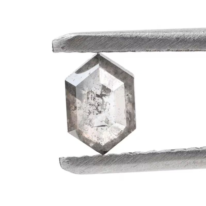 0.48 Ct Salt and Pepper Diamond, Natural Gray Hexagon Cut Loose Diamonds for Engagement Ring