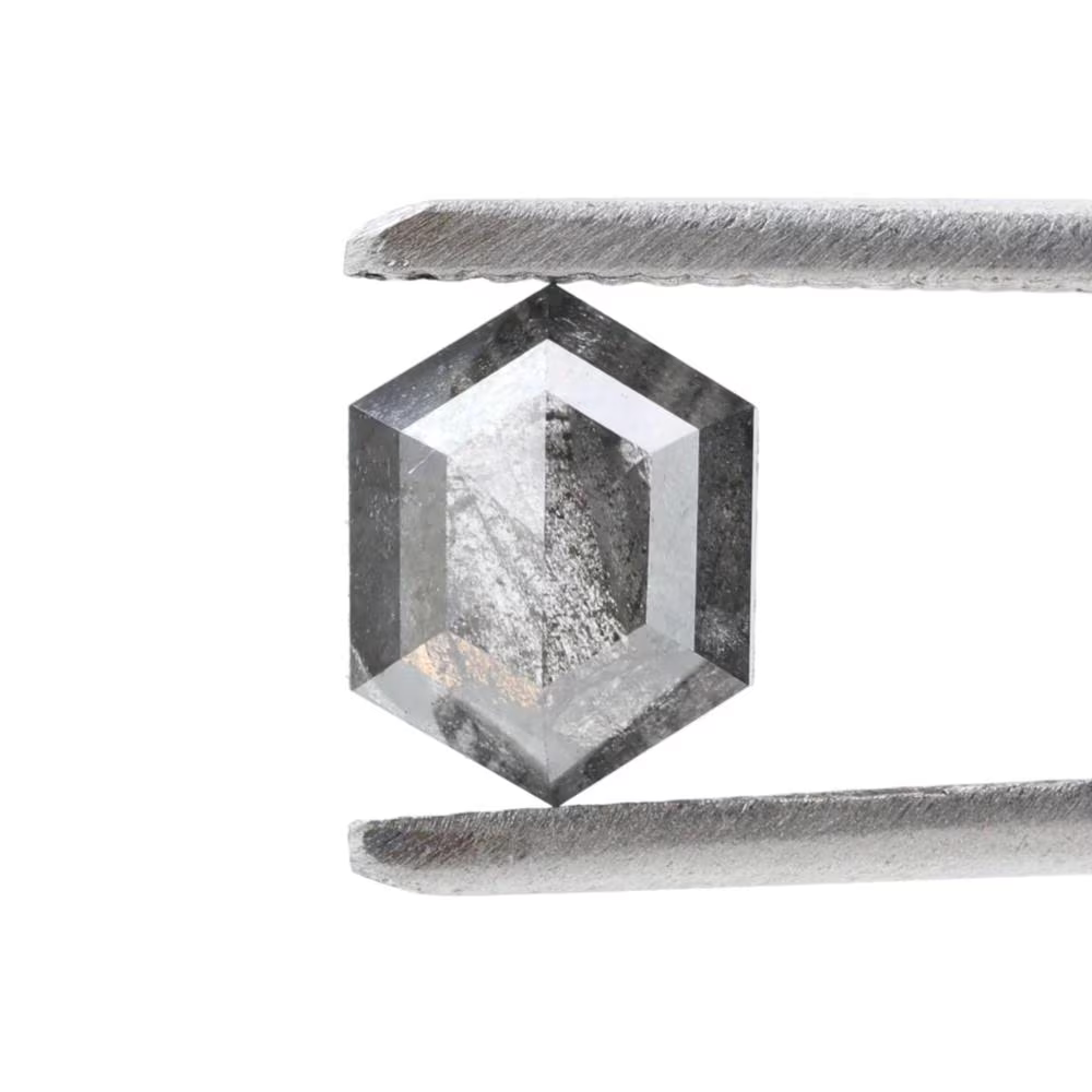 1.34 Ct Salt and Pepper Diamond, Natural Gray Color Hexagon Cut Loose Diamonds for Engagement Ring