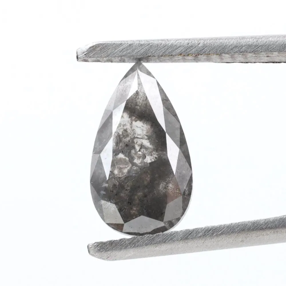 1.75 Ct Salt and Pepper Diamond, Natural Smokey Gray Color Pear Cut Loose Diamonds for Engagement Ring