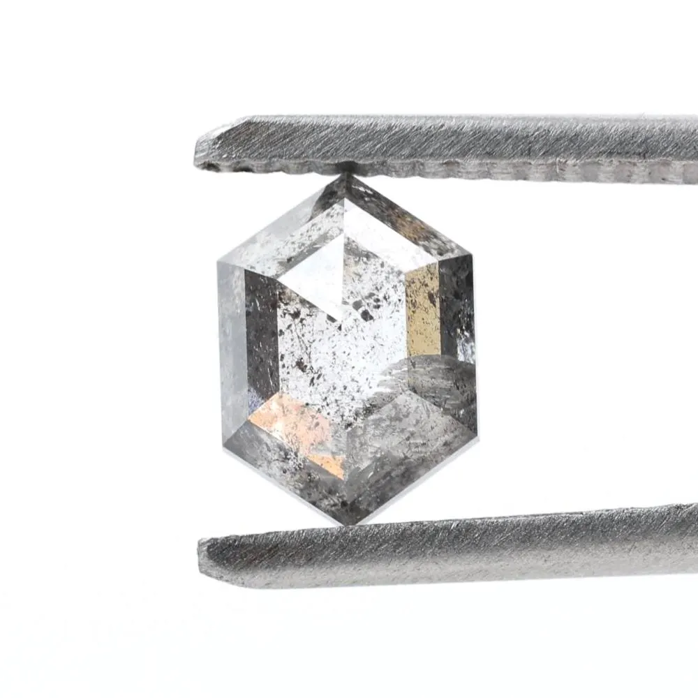 1.72 Ct Salt and Pepper Diamond, Natural Gray Color Hexagon Cut Loose Diamonds for Engagement Ring