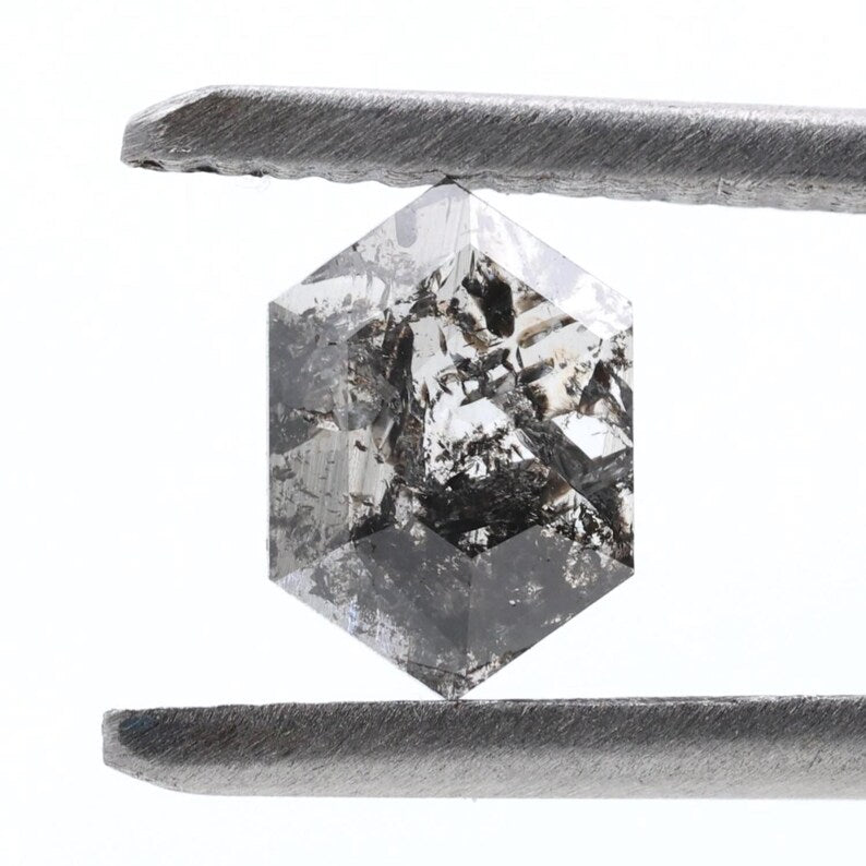 0.56 Ct Salt and Pepper Diamond, Natural Gray Hexagon Cut Loose Diamonds for Engagement Ring