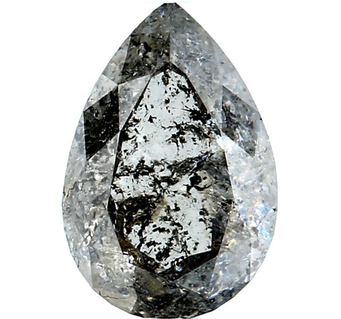2.06 Ct Salt and Pepper Diamond, Natural Gray Color Pear Cut Loose Diamonds for Engagement Ring
