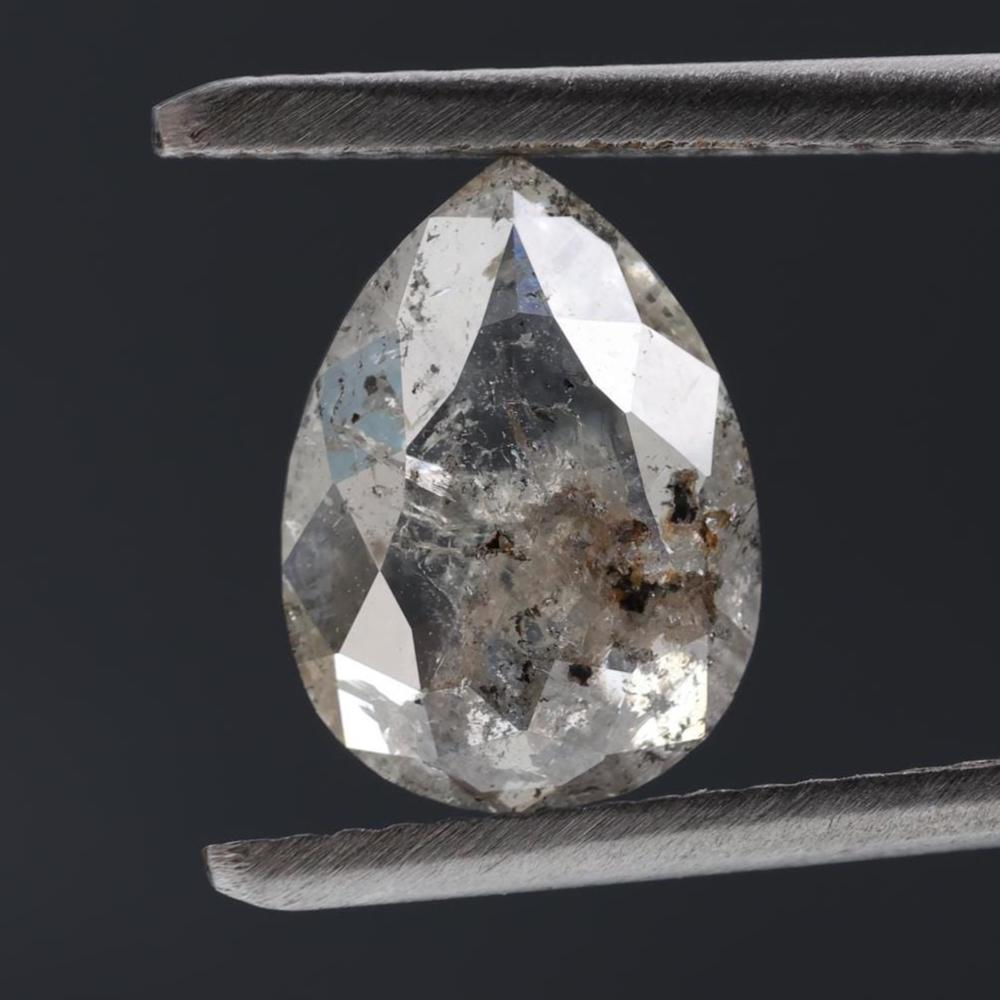 1.74 Ct Salt and Pepper Diamond, Natural Gray Color Pear Cut Loose Diamonds for Jewelry