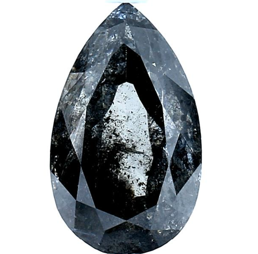 Salt and Pepper Diamond, 3.24 Ct Natural Gray Color Pear Cut Loose Diamond for Engagement Ring