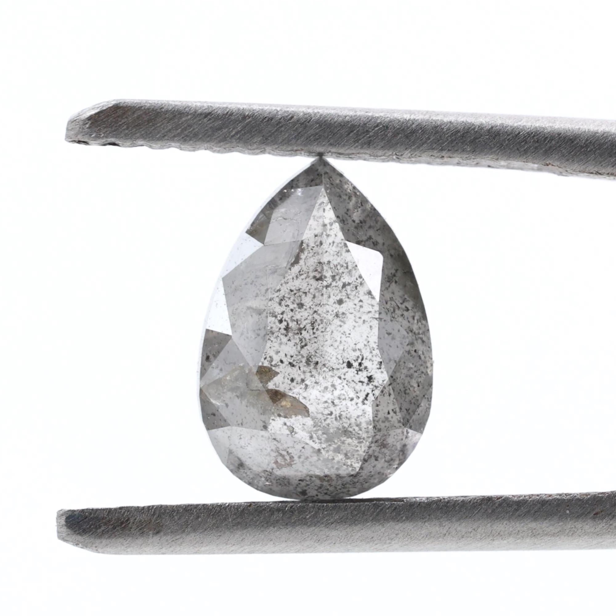 1.57 Ct Salt and Pepper Diamond, Natural Gray Color Pear Cut Loose Diamonds for Engagement Ring