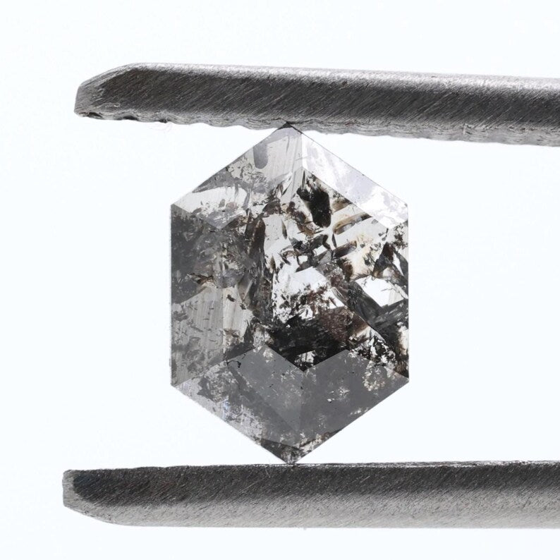 0.56 Ct Salt and Pepper Diamond, Natural Gray Hexagon Cut Loose Diamonds for Engagement Ring