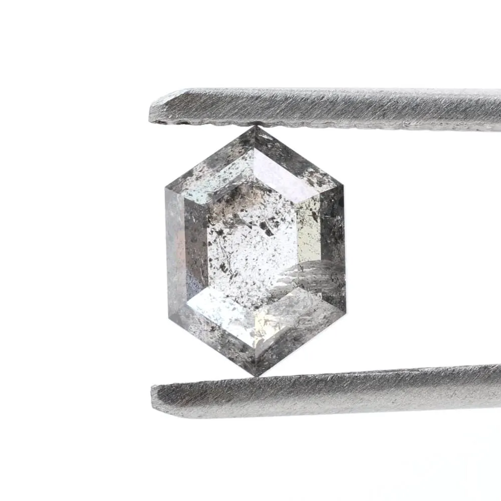 1.72 Ct Salt and Pepper Diamond, Natural Gray Color Hexagon Cut Loose Diamonds for Engagement Ring