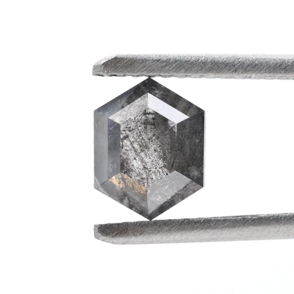 1.34 Ct Salt and Pepper Diamond, Natural Gray Color Hexagon Cut Loose Diamonds for Engagement Ring