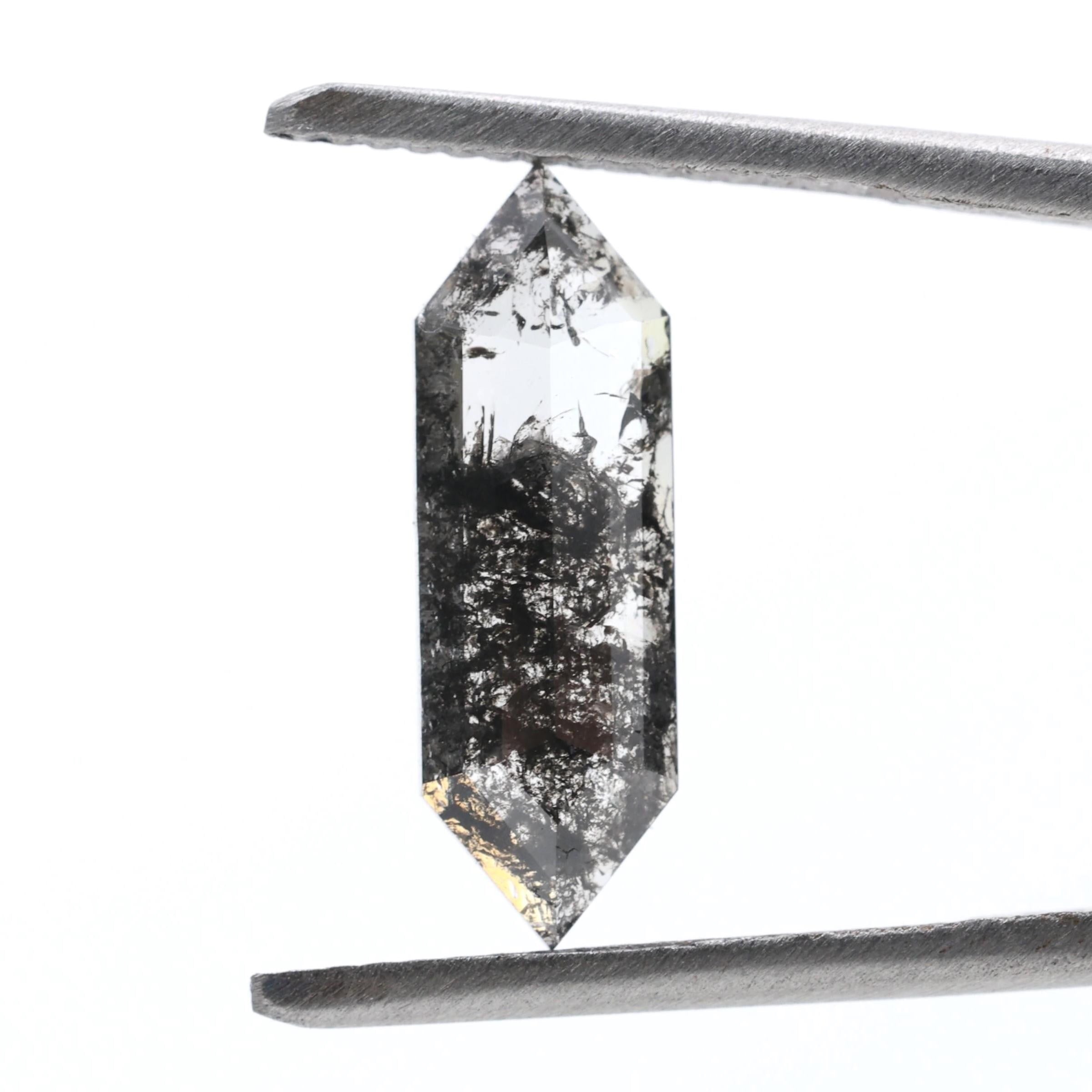 1.65 Ct Salt and Pepper Diamond, Natural Gray Hexagon Cut Loose Diamonds for Minimalist Engagement Ring