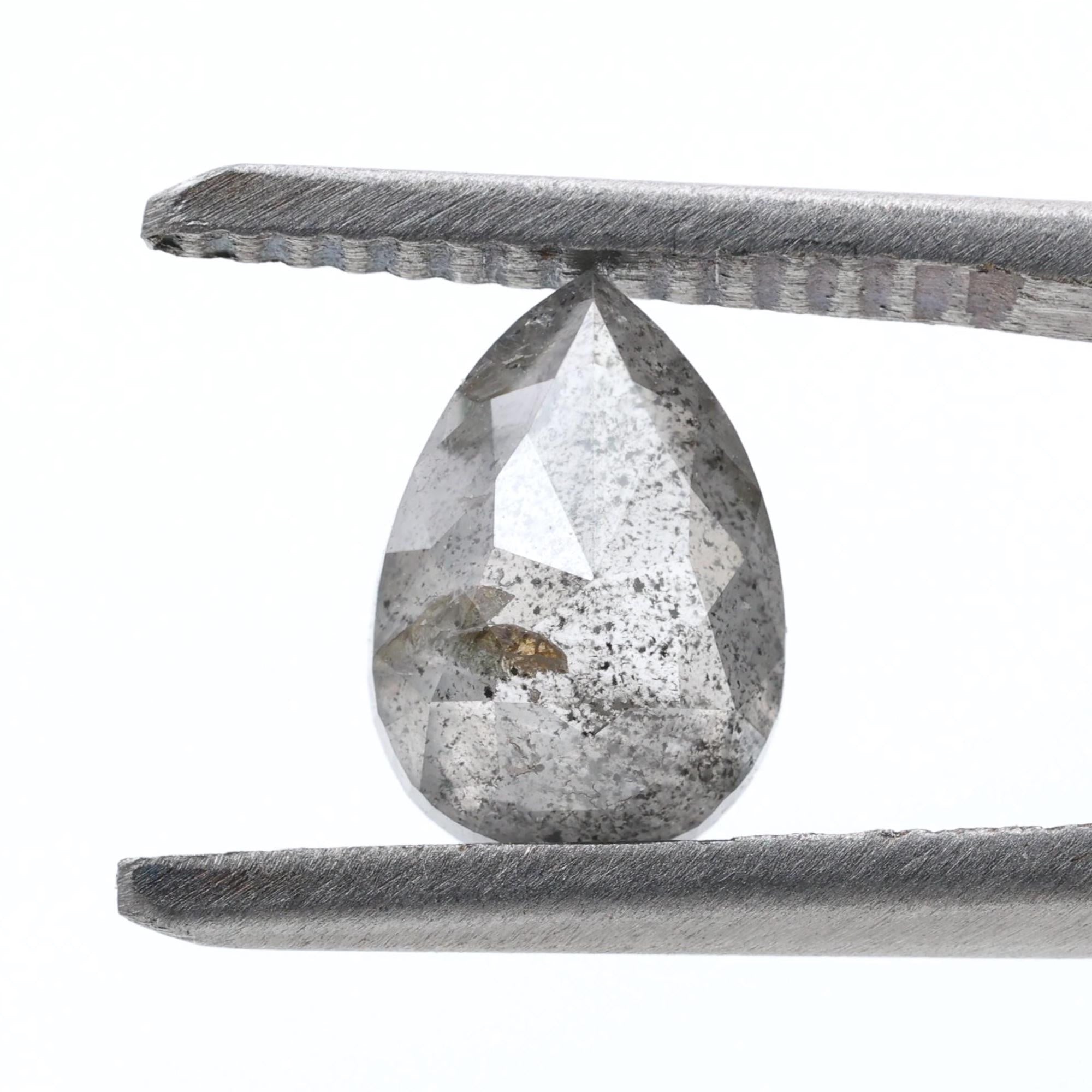 1.57 Ct Salt and Pepper Diamond, Natural Gray Color Pear Cut Loose Diamonds for Engagement Ring