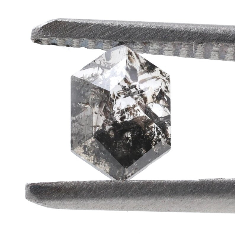 0.56 Ct Salt and Pepper Diamond, Natural Gray Hexagon Cut Loose Diamonds for Engagement Ring