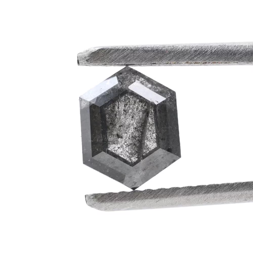 1.34 Ct Salt and Pepper Diamond, Natural Gray Color Hexagon Cut Loose Diamonds for Engagement Ring