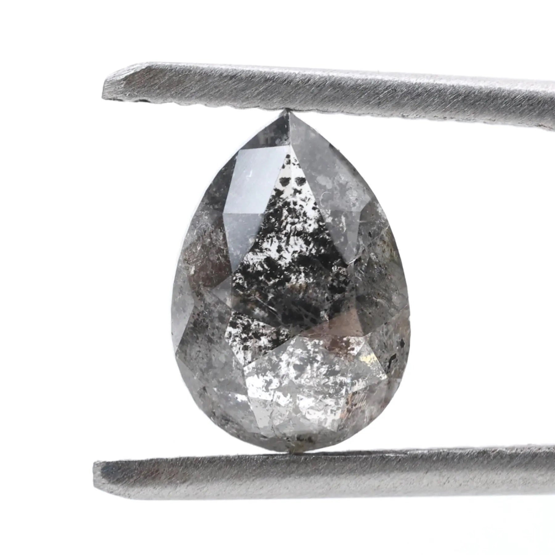 1.76 Ct Salt and Pepper Diamond, Natural Gray Color Pear Cut Loose Diamonds for Engagement Ring