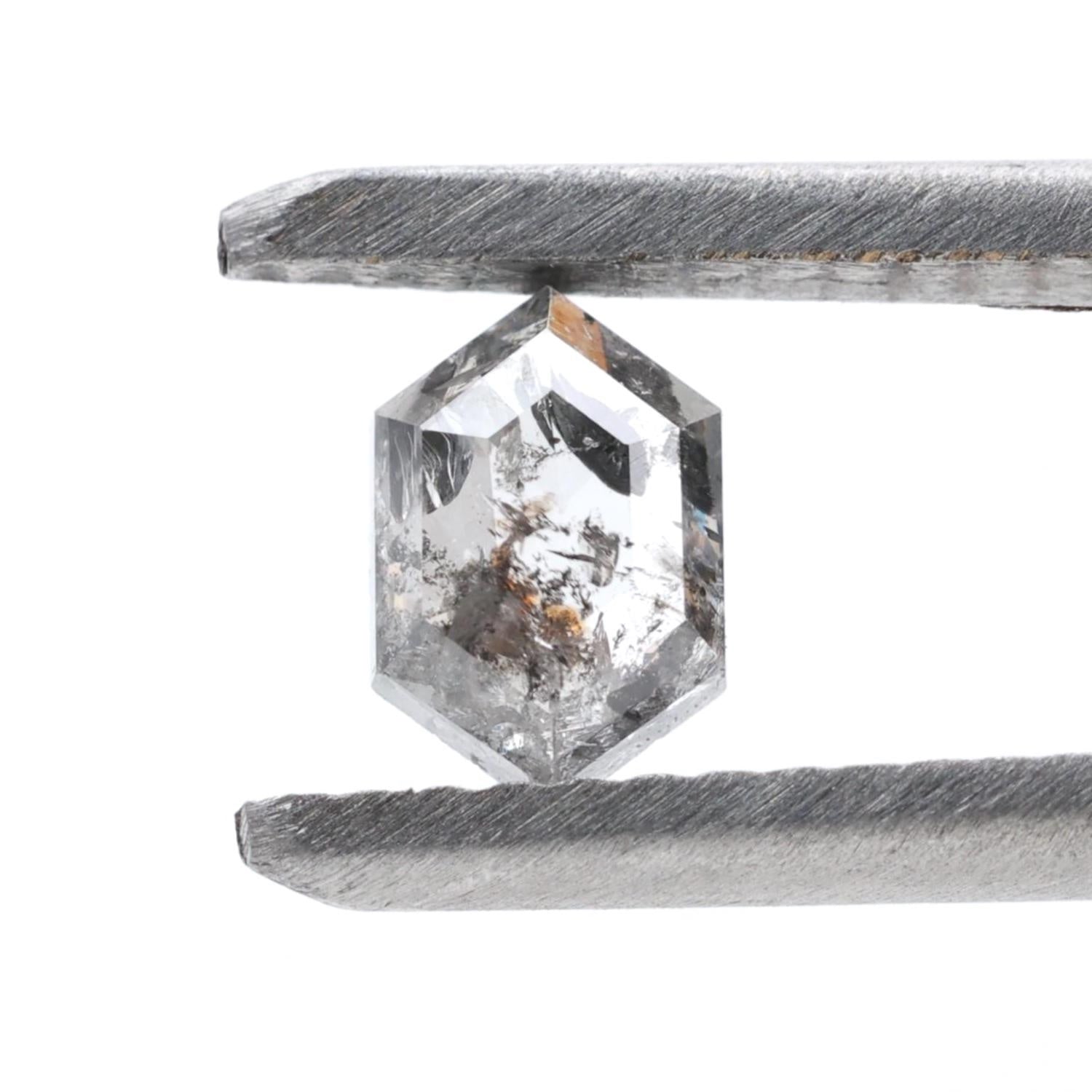 0.49 Ct Salt and Pepper Diamond, Natural Gray Hexagon Cut Loose Diamonds for Minimalist Engagement Ring