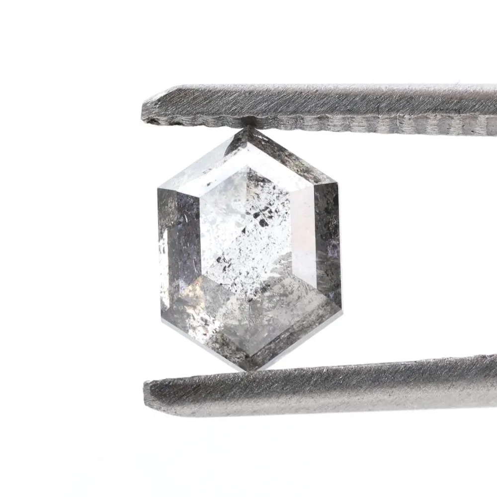 1.72 Ct Salt and Pepper Diamond, Natural Gray Color Hexagon Cut Loose Diamonds for Engagement Ring