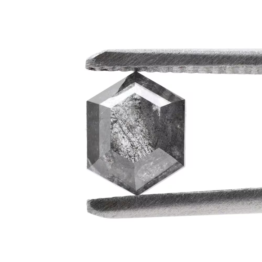 1.34 Ct Salt and Pepper Diamond, Natural Gray Color Hexagon Cut Loose Diamonds for Engagement Ring