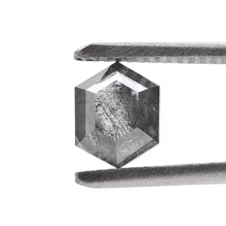 1.34 Ct Salt and Pepper Diamond, Natural Gray Color Hexagon Cut Loose Diamonds for Engagement Ring