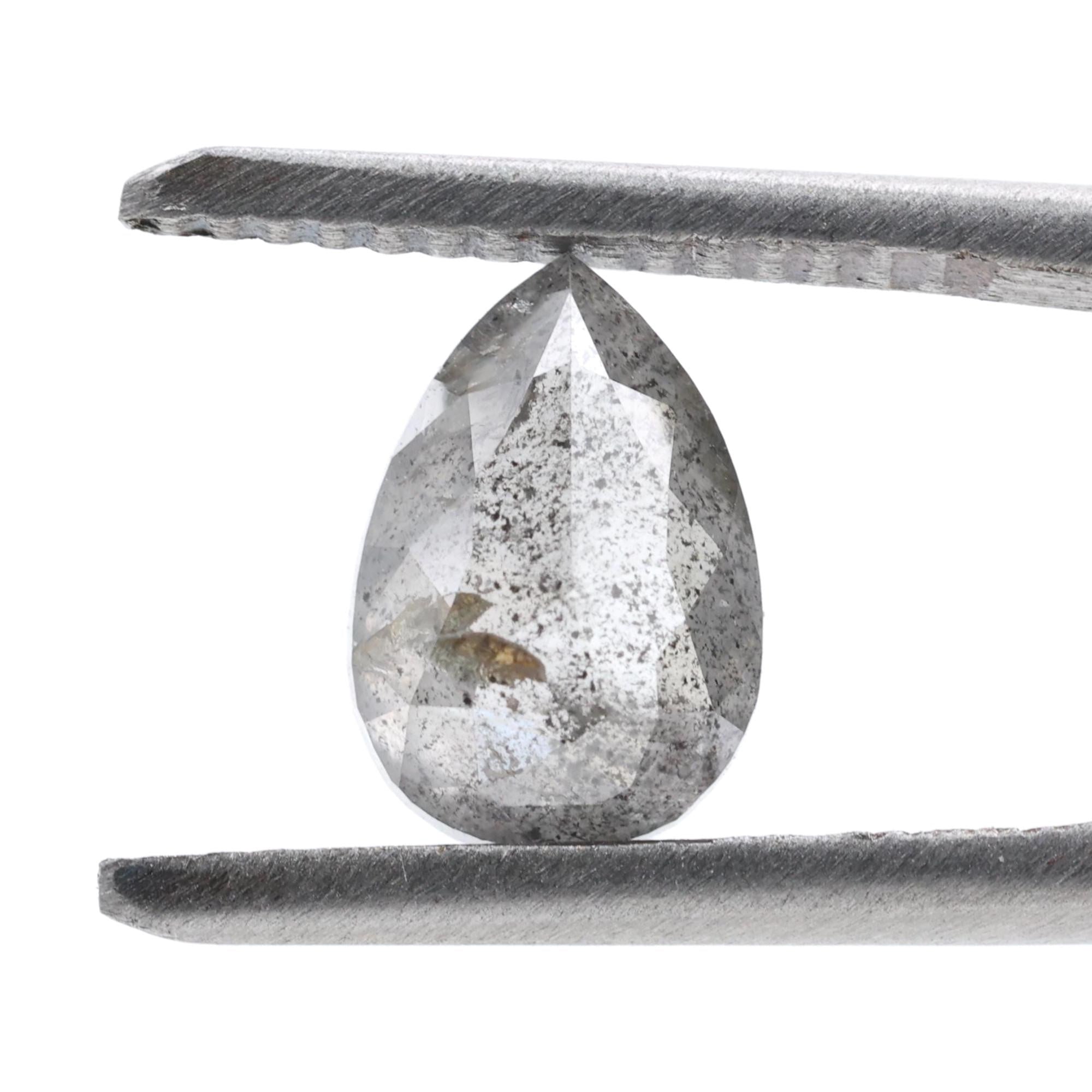 1.57 Ct Salt and Pepper Diamond, Natural Gray Color Pear Cut Loose Diamonds for Engagement Ring