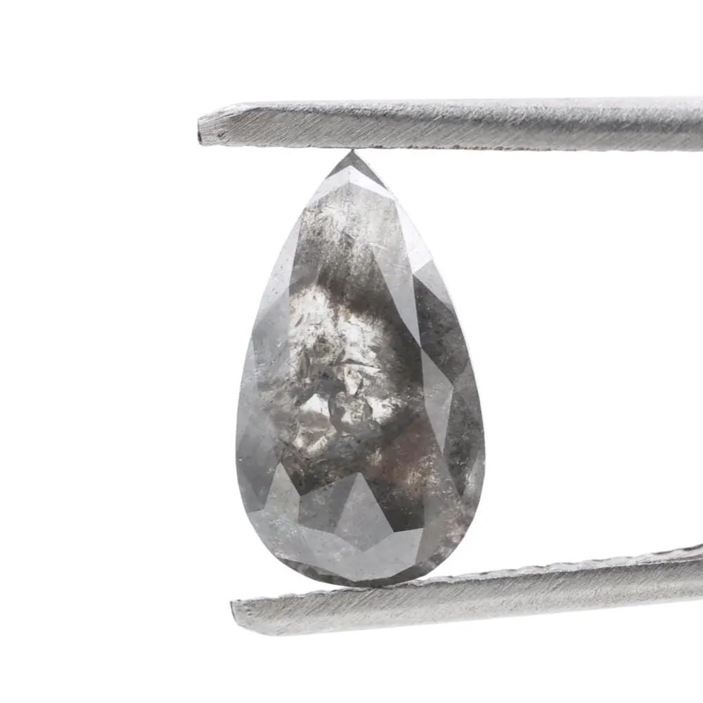 1.75 Ct Salt and Pepper Diamond, Natural Smokey Gray Color Pear Cut Loose Diamonds for Engagement Ring