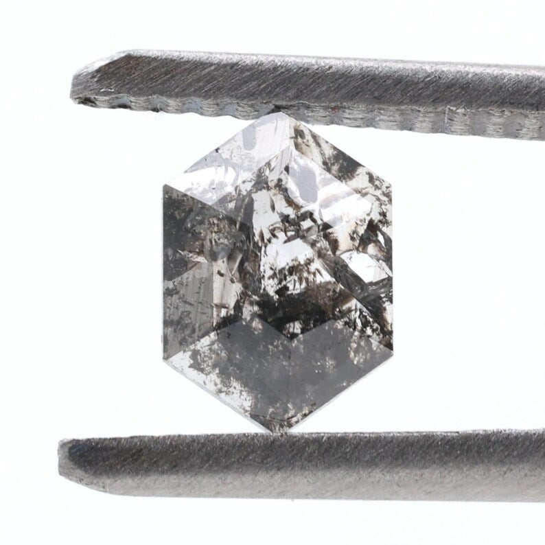 0.56 Ct Salt and Pepper Diamond, Natural Gray Hexagon Cut Loose Diamonds for Engagement Ring