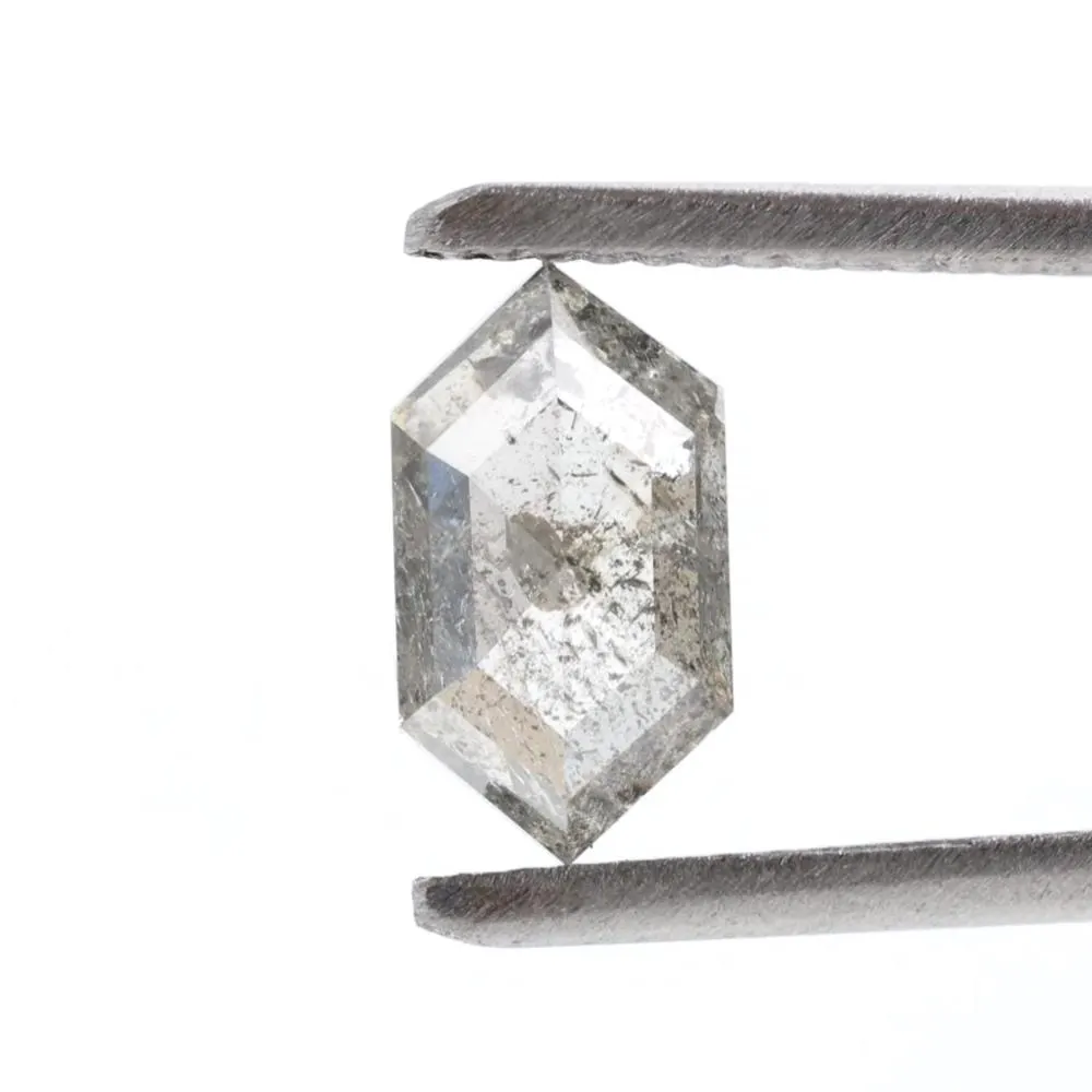 1.66 Ct Salt and Pepper Diamond, Natural Gray Color Hexagon Cut Loose Diamonds for Engagement Ring