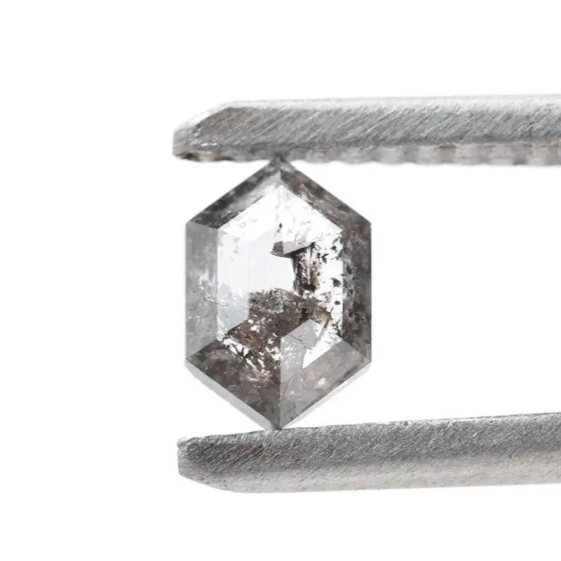 0.42 Ct Salt and Pepper Diamond, Natural Gray Hexagon Cut Loose Diamonds for Engagement Ring