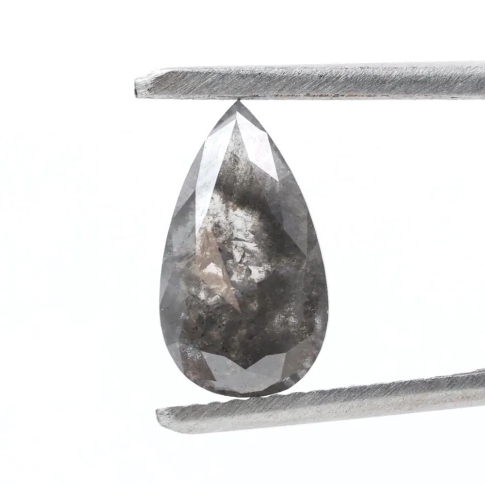 1.75 Ct Salt and Pepper Diamond, Natural Smokey Gray Color Pear Cut Loose Diamonds for Engagement Ring