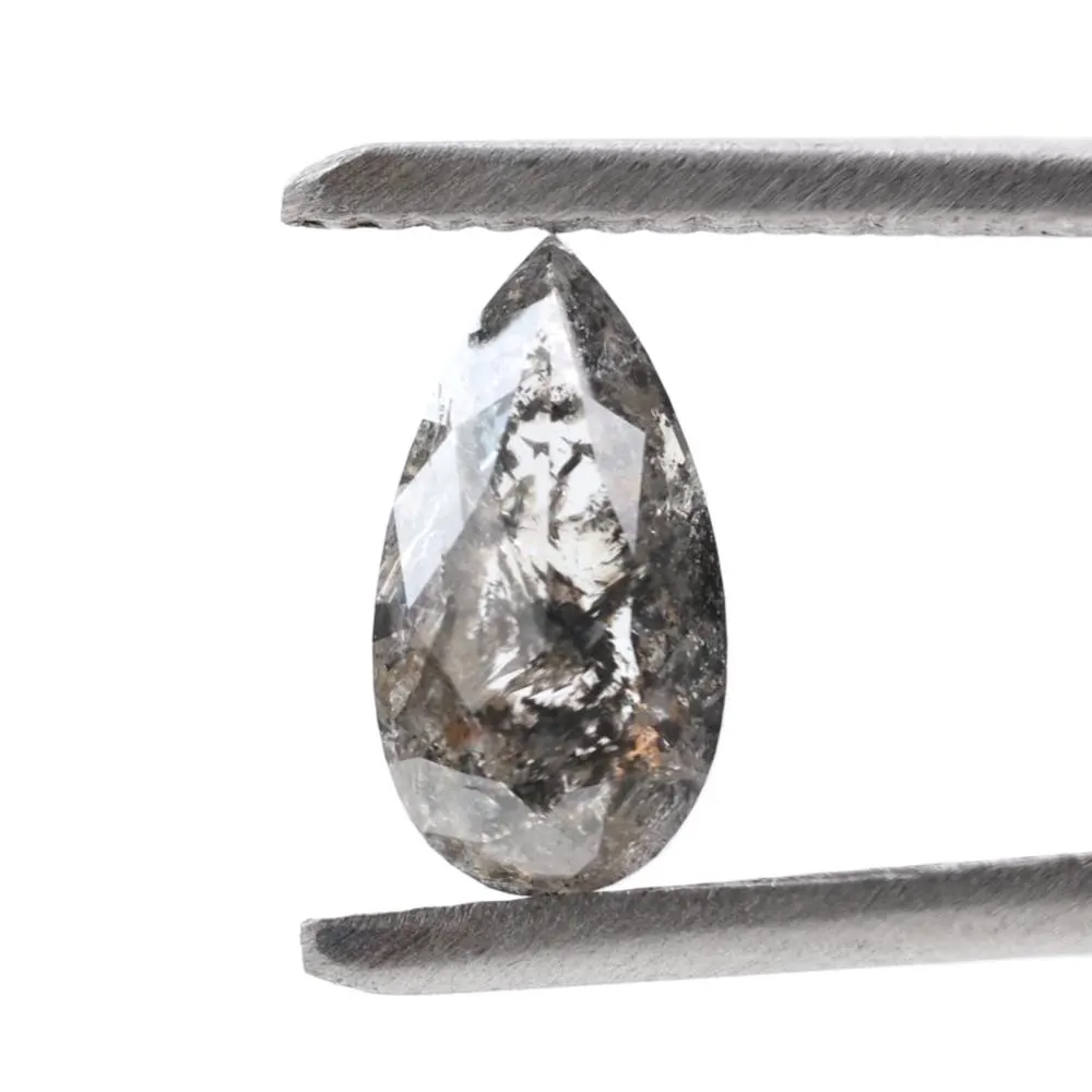 1.25 Ct Salt and Pepper Diamond, Natural Smokey Gray Color Pear Cut Loose Diamonds for Engagement Ring