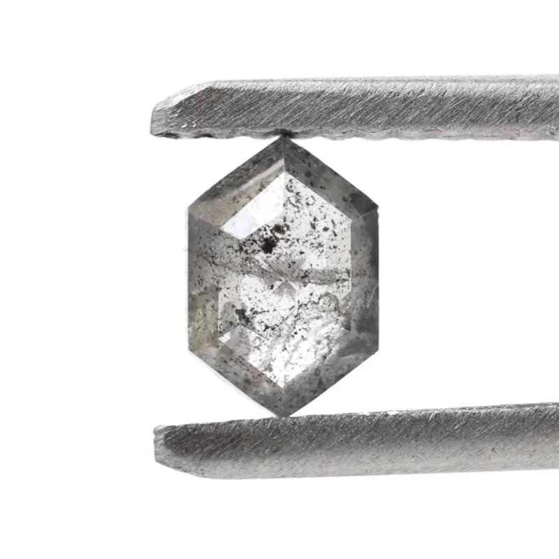 0.44 Ct Salt and Pepper Diamond, Natural Gray Hexagon Cut Loose Diamonds for Engagement Ring