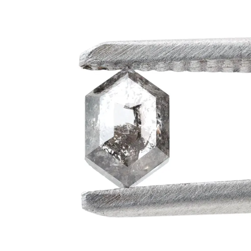 0.42 Ct Salt and Pepper Diamond, Natural Gray Hexagon Cut Loose Diamonds for Engagement Ring