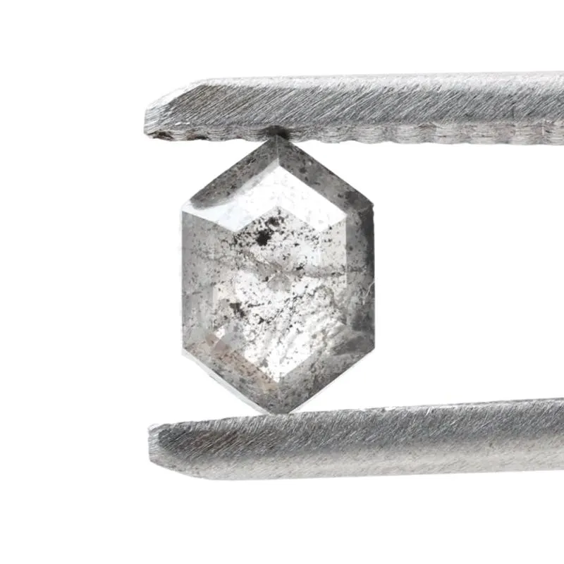 0.44 Ct Salt and Pepper Diamond, Natural Gray Hexagon Cut Loose Diamonds for Engagement Ring