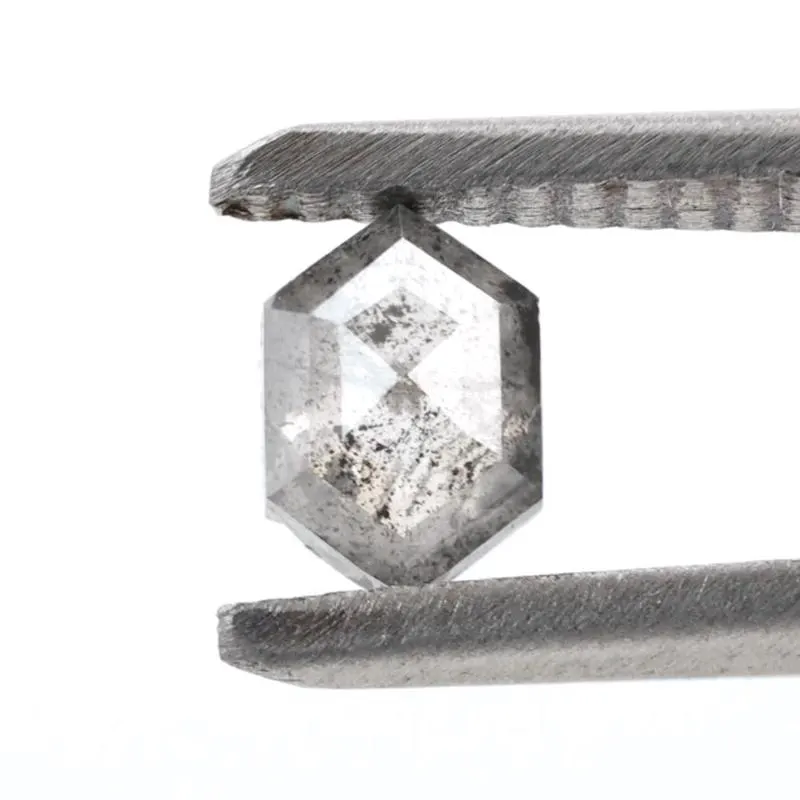 0.44 Ct Salt and Pepper Diamond, Natural Gray Hexagon Cut Loose Diamonds for Engagement Ring