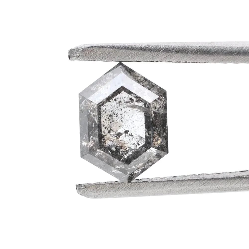 1.72 Ct Salt and Pepper Diamond, Natural Gray Color Hexagon Cut Loose Diamonds for Engagement Ring