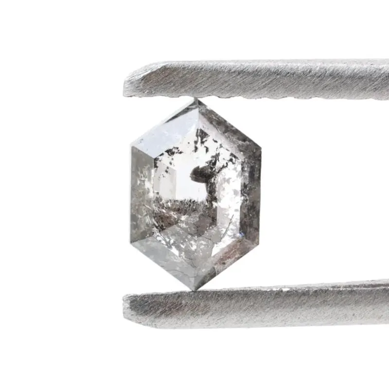 0.42 Ct Salt and Pepper Diamond, Natural Gray Hexagon Cut Loose Diamonds for Engagement Ring