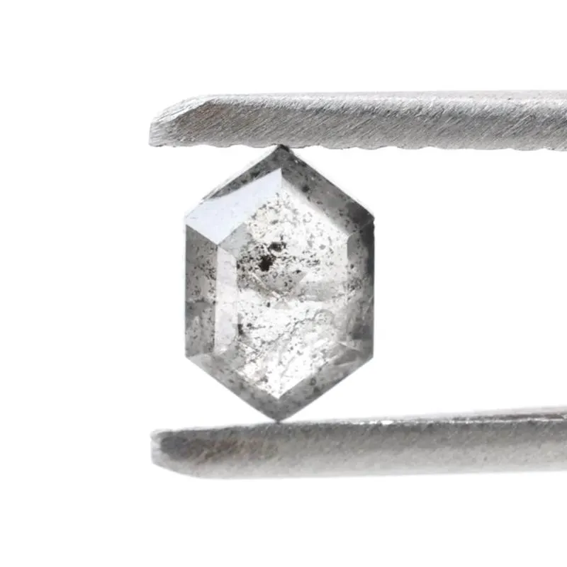 0.44 Ct Salt and Pepper Diamond, Natural Gray Hexagon Cut Loose Diamonds for Engagement Ring